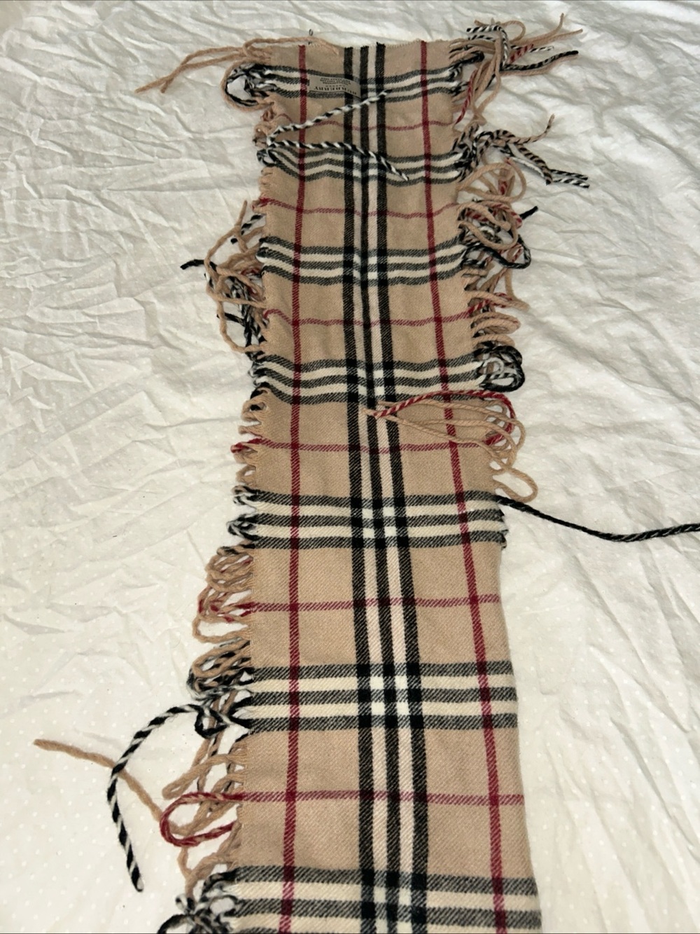 Burberry Cashmere Nova Check Scarf Classic Beige Plaid Fringe - Picture 5 of 9